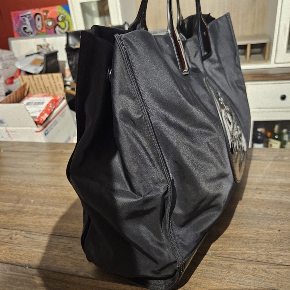 Tory Burch Ella Nylon & Patent Leather Black Tote Bag - Picture 2 of 14
